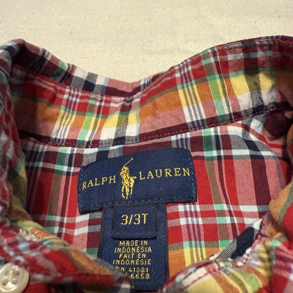 Boys Ralph Lauren Plaid Button Front Shirt - Size 3 / 3T - Picture 2 of 2